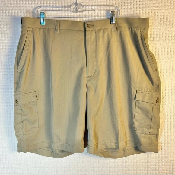 Island Republic Mens Size 42 Dark Tan Khaki Cargo Shorts Pockets Fly Front - Picture 1 of 12